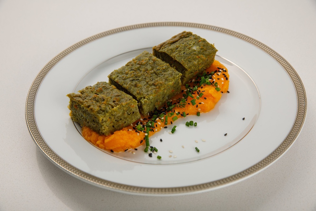 CROQUETAS DE ESPINACA CON PURE DE CALABAZA