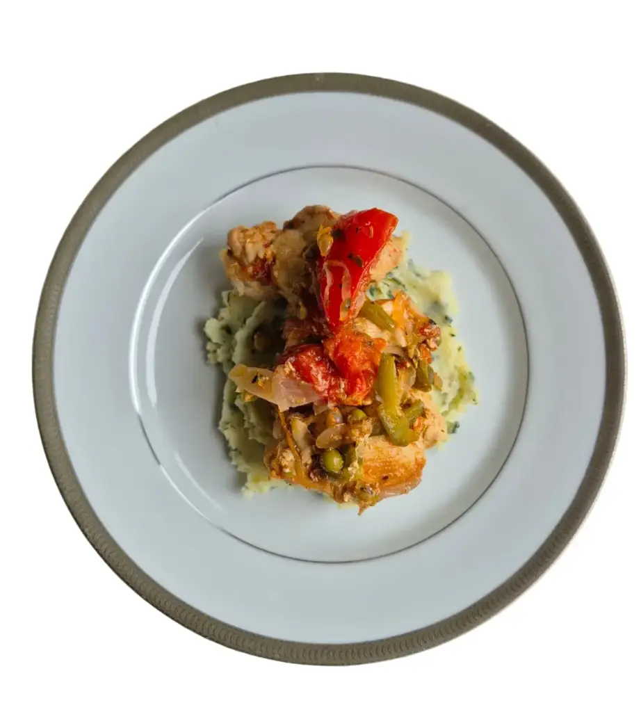 PECHUGA A LA PORTUGUESA CON PURE DE PAPA Y ESPINACA